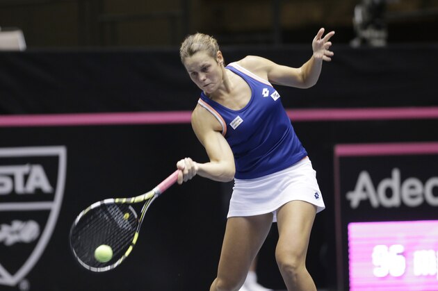 Italy's Karin Knapp returns the ball to United States' Christina McHale during a Fed Cup world group tennis match Saturday, Feb. 8, 2014, in Cleveland. (AP Photo/Tony Dejak) Italy's Karin Knapp returns the ball to United States' Christina McHale during a Fed Cup world group tennis match Saturday, Feb. 8, 2014, in Cleveland. (AP Photo/Tony Dejak)