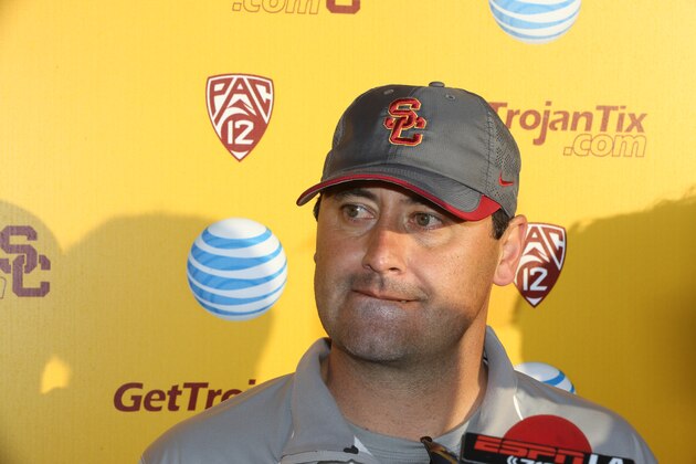 Southern California coach Steve Sarkisian takes questions from members of the media after spring practice for the NCAA college football team in Los Angeles, Thursday, March 13, 2014. (AP Photo/Damian Dovarganes) Southern California coach Steve Sarkisian takes questions from members of the media after spring practice for the NCAA college football team in Los Angeles, Thursday, March 13, 2014. (AP Photo/Damian Dovarganes)
