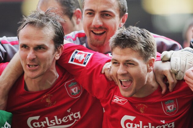 CARDIFF, UNITED KINGDOM - MAY 13: Steven Gerrard (R), the Liverpool captain, celebrates with Dietmar Hamann (L) after the FA Cup Final match between Liverpool and West Ham United at the Millennium Stadium on May 13, 2006 in Cardiff, Wales. (Photo by Ben Radford/Getty Images) CARDIFF, UNITED KINGDOM - MAY 13: Steven Gerrard (R), the Liverpool captain, celebrates with Dietmar Hamann (L) after the FA Cup Final match between Liverpool and West Ham United at the Millennium Stadium on May 13, 2006 in Cardiff, Wales. (Photo by Ben Radford/Getty Images)