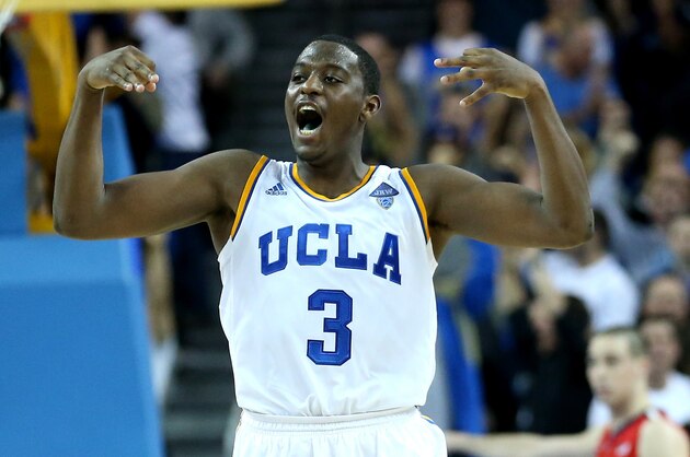 LOS ANGELES, CA - JANUARY 09:  Jordan Adams #3 of the UCLA Bruins celebrates after his three point basket ied the score with 2:14 left in  the game against the Arizona Wildcats at Pauley Pavilion on January 9, 2014 in Los Angeles, California. Arizona won 79-75.  (Photo by Stephen Dunn/Getty Images)