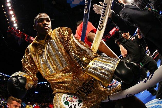 NEW YORK, NY - JUNE 22:  Adrien Broner enters the ring for his WBA Welterweight Title bout against Paulie Malignaggi at Barclays Center on June 22, 2013 in the Brooklyn borough of New York City.  (Photo by Al Bello/Getty Images)