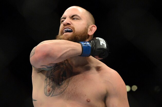 Dec 28, 2013; Las Vegas, NV, USA; Travis Browne reacts his UFC heavyweight bout against Josh Barnett at the MGM Grand Garden Arena. Mandatory Credit: Jayne Kamin-Oncea-USA TODAY Sports Dec 28, 2013; Las Vegas, NV, USA; Travis Browne reacts his UFC heavyweight bout against Josh Barnett at the MGM Grand Garden Arena. Mandatory Credit: Jayne Kamin-Oncea-USA TODAY Sports