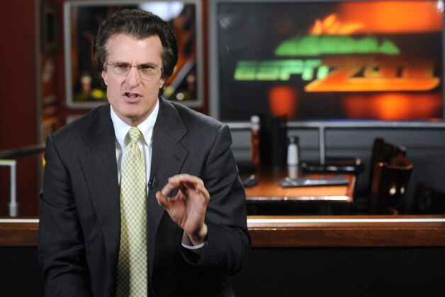In this Tuesday, April 7, 2009 photo, football draft analyst Mel Kiper Jr. talks about the draft during a taping at the ESPN Zone in Baltimore. Saturday marks the 25th anniversary of Kiper's 1984 debut on ESPN's draft coverage, and while his demeanor and hair haven't changed all that much, his popularity certainly has. (AP Photo/Gail Burton)