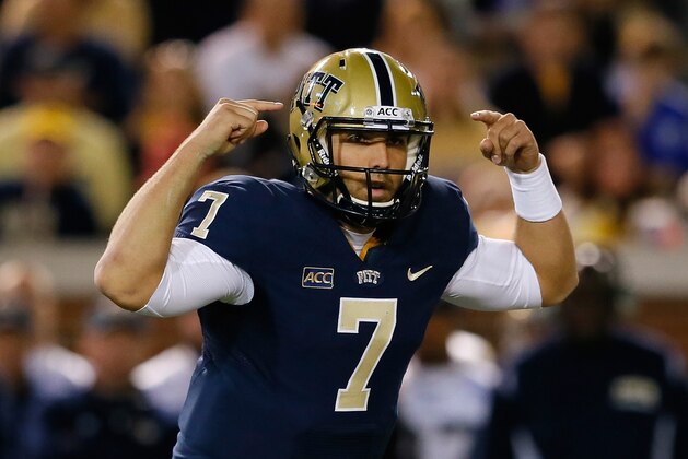 ATLANTA, GA - NOVEMBER 02:  Tom Savage #7 of the Pittsburgh Panthers calls to his offense against the Georgia Tech Yellow Jackets at Bobby Dodd Stadium on November 2, 2013 in Atlanta, Georgia.  (Photo by Kevin C. Cox/Getty Images)
