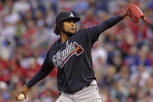 Atlanta Braves starting pitcher Ervin Santana throws against the Philadelphia Phillies in the first inning of the MLB National League baseball game Monday, April 14, 2014, in Philadelphia. (AP Photo/H. Rumph Jr) Atlanta Braves starting pitcher Ervin Santana throws against the Philadelphia Phillies in the first inning of the MLB National League baseball game Monday, April 14, 2014, in Philadelphia. (AP Photo/H. Rumph Jr)