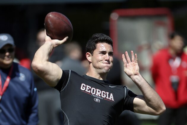 Former Georgia quarterback Aaron Murray works out for NFL football scouts during the school's pro day Wednesday, April 16, 2014 in Athens, Ga. (AP Photo/John Bazemore) Former Georgia quarterback Aaron Murray works out for NFL football scouts during the school's pro day Wednesday, April 16, 2014 in Athens, Ga. (AP Photo/John Bazemore)