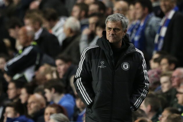 Chelsea's manager Jose Mourinho watches his team play during the Champions League quarterfinal second leg soccer match between Chelsea and Paris Saint Germain at Stamford Bridge stadium in London, Tuesday, April 8, 2014. (AP Photo/Matt Dunham).