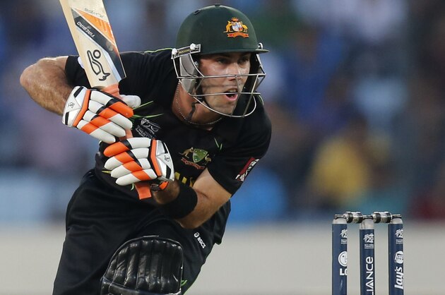 Australia's batsman Glenn Maxwell watches the ball during their ICC Twenty20 Cricket World Cup match against Pakistan in Dhaka, Bangladesh, Sunday, March 23, 2014. (AP Photo/Aijaz Rahi)