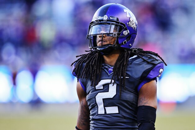 Nov 2, 2013; Fort Worth, TX, USA; TCU Horned Frogs cornerback Jason Verrett (2) during the game against the West Virginia Mountaineers at Amon G. Carter Stadium. West Virginia won 30-27. Mandatory Credit: Kevin Jairaj-USA TODAY Sports
