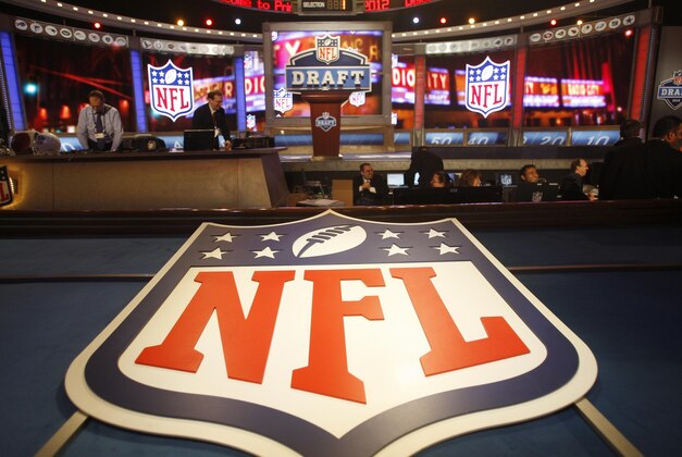 Apr 26, 2012; New York, NY, USA; A general view of the NFL shield logo before the 2012 NFL Draft at Radio City Music Hall. Mandatory Credit: Jerry Lai-USA TODAY Sports