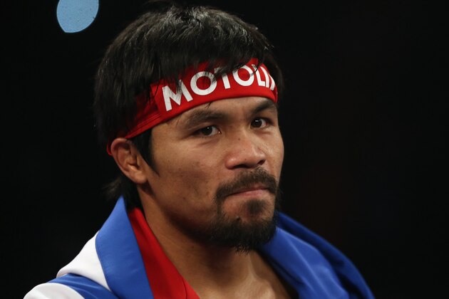 LAS VEGAS, NV - APRIL 12:  Manny Pacquiao looks on prior to fighting Timothy Bradley at the MGM Grand Garden Arena on April 12, 2014 in Las Vegas, Nevada.  (Photo by Jeff Gross/Getty Images)