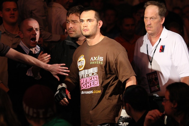 Rich Franklin of the United States makes his way to the ring before his fight against Yushin Okami of Japan at UFC 72 in Belfast, Northern Ireland on Saturday, June 16, 2007. (AP Photo/Peter Morrison)