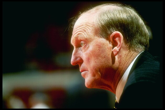 18 Feb 1996:  Missouri Tigers head coach Norm Stewart looks on during a game against the Maryland Terrapins at the Cole Field House in College Park, Maryland.  Maryland won the game, 91-72. Mandatory Credit: Doug Pensinger  /Allsport