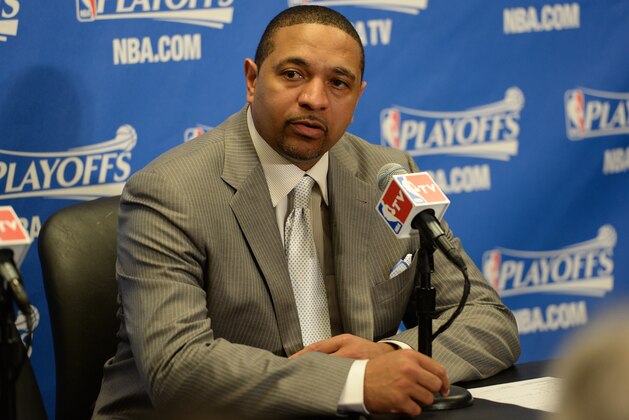 LOS ANGELES, CA - APRIL 19: Mark Jackson of the Golden State Warriors speaks to the media after Game One of the Western Conference Quarterfinals of the NBA Playoffs at STAPLES Center on April 19, 2014 in Los Angeles, California. NOTE TO USER: User expressly acknowledges and agrees that, by downloading and/or using this Photograph, user is consenting to the terms and conditions of the Getty Images License Agreement. Mandatory Copyright Notice: Copyright 2014 NBAE (Photo by Andrew D. Bernstein/NBAE via Getty Images) LOS ANGELES, CA - APRIL 19: Mark Jackson of the Golden State Warriors speaks to the media after Game One of the Western Conference Quarterfinals of the NBA Playoffs at STAPLES Center on April 19, 2014 in Los Angeles, California. NOTE TO USER: User expressly acknowledges and agrees that, by downloading and/or using this Photograph, user is consenting to the terms and conditions of the Getty Images License Agreement. Mandatory Copyright Notice: Copyright 2014 NBAE (Photo by Andrew D. Bernstein/NBAE via Getty Images)