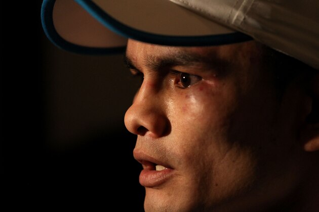 LAS VEGAS - DECEMBER 11: Marcos Maidana of Argentina answers questions during the post-fight news conference after losing to Amir Khan of England by unanimous decision during the WBA super lightweight title fight at Mandalay Bay Events Center on December 11, 2010 in Las Vegas, Nevada. (Photo by Scott Heavey/Getty Images) LAS VEGAS - DECEMBER 11: Marcos Maidana of Argentina answers questions during the post-fight news conference after losing to Amir Khan of England by unanimous decision during the WBA super lightweight title fight at Mandalay Bay Events Center on December 11, 2010 in Las Vegas, Nevada. (Photo by Scott Heavey/Getty Images)