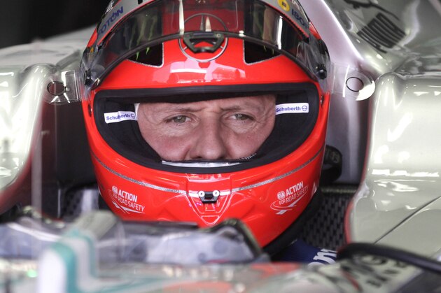 FILE - In this Nov. 23, 2012 file photo, Grand Prix driver Michael Schumacher, of Germany, sits in his car during a free practice at the Interlagos race track in Sao Paulo, Brazil.  Michael Schumacher's manager said Friday April 4, 2014 that the retired Formula One star now