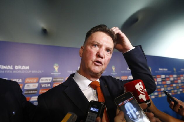 Netherlands head coach Louis Van Gaal ponds a question after the draw ceremony for the 2014 soccer World Cup in Costa do Sauipe near Salvador, Brazil, Friday, Dec. 6, 2013. (AP Photo/Victor R. Caivano)