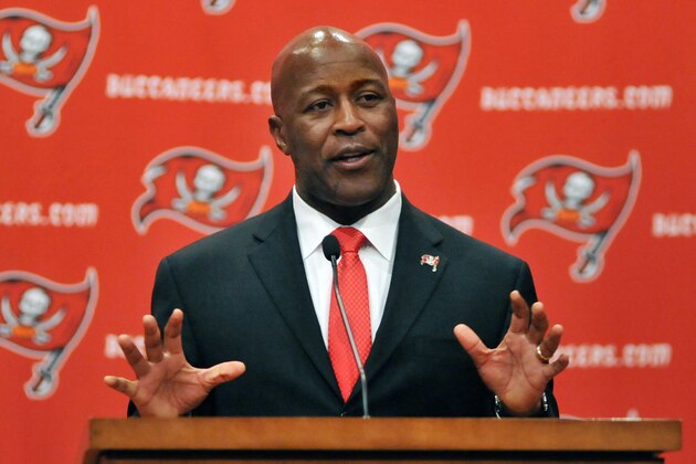 TAMPA, FL -  JANUARY 6:  Lovie Smith speaks as he is introduced as the new coach of Tampa Bay Buccaneers at a press conference January 6, 2014 at at the team training center in Tampa, Florida.  (Photo by Al Messerschmidt/Getty Images)