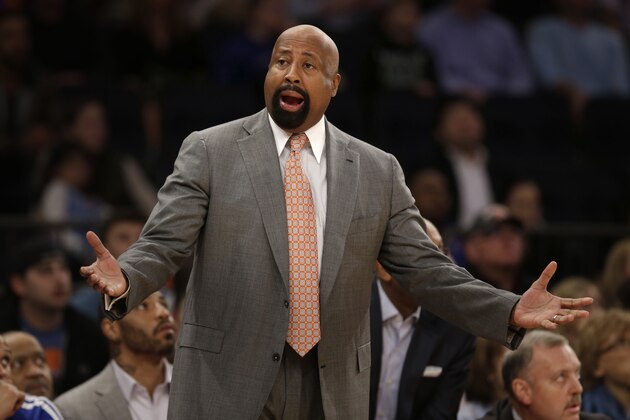 New York Knicks' Mike Woodson reacts during the first half of the NBA basketball game against the Chicago Bulls, Sunday, April 13, 2014 in New York. (AP Photo/Seth Wenig) New York Knicks' Mike Woodson reacts during the first half of the NBA basketball game against the Chicago Bulls, Sunday, April 13, 2014 in New York. (AP Photo/Seth Wenig)