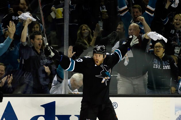 SAN JOSE, CA - APRIL 20: Raffi Torres #13 of the San Jose Sharks celebrates after he scored a goal in the second period of their game against the Los Angeles Kings in Game Two of the First Round of the 2014 NHL Stanley Cup Playoffs at SAP Center on April 20, 2014 in San Jose, California. (Photo by Ezra Shaw/Getty Images) SAN JOSE, CA - APRIL 20: Raffi Torres #13 of the San Jose Sharks celebrates after he scored a goal in the second period of their game against the Los Angeles Kings in Game Two of the First Round of the 2014 NHL Stanley Cup Playoffs at SAP Center on April 20, 2014 in San Jose, California. (Photo by Ezra Shaw/Getty Images)