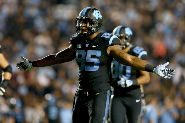 CHAPEL HILL, NC - OCTOBER 17:  Eric Ebron #85 of the North Carolina Tar Heels during their game at Kenan Stadium on October 17, 2013 in Chapel Hill, North Carolina.  (Photo by Streeter Lecka/Getty Images)