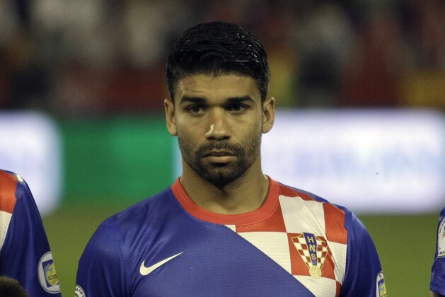 Croatia's Eduardo Alves da Silva is seen before his team's World Cup Group A qualifying soccer match against Serbia in Belgrade, Serbia, Friday, Sept. 6, 2013. (AP Photo/ Marko Drobnjakovic)