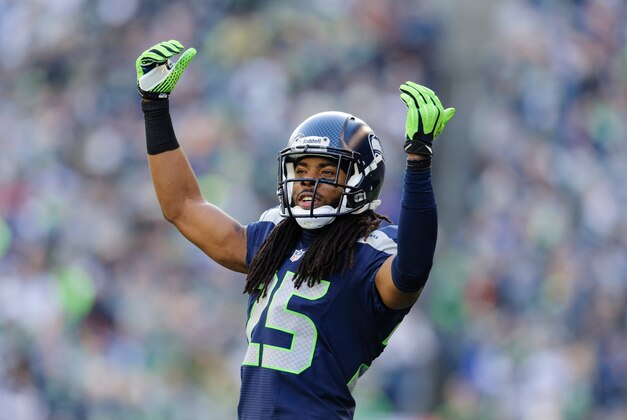 Nov 3, 2013; Seattle, WA, USA; Seattle Seahawks cornerback Richard Sherman (25) during the game between the Seattle Seahawks and the Tampa Bay Buccaneers at CenturyLink Field. Seattle defeated Tampa Bay 27-24. Mandatory Credit: Steven Bisig-USA TODAY Sports