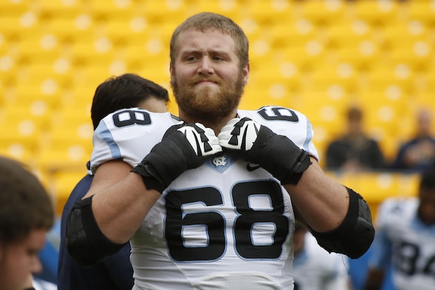 North Carolina offensive tackle James Hurst (68) warms up before an NCAA football game between Pittsburgh and North Carolina, Saturday, Nov. 16, 2013 in Pittsburgh. (AP Photo/Keith Srakocic)
