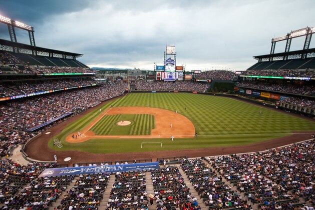DENVER, CO - JULY 28:  An overhead general view of Coors Field on a cloudy evening in the fourth inning of a game between the Colorado Rockies and the Cincinnati Reds at Coors Field on July 28, 2012 in Denver, Colorado.  The Reds defeated the Rockies 9-7. (Photo by Dustin Bradford/Getty Images)