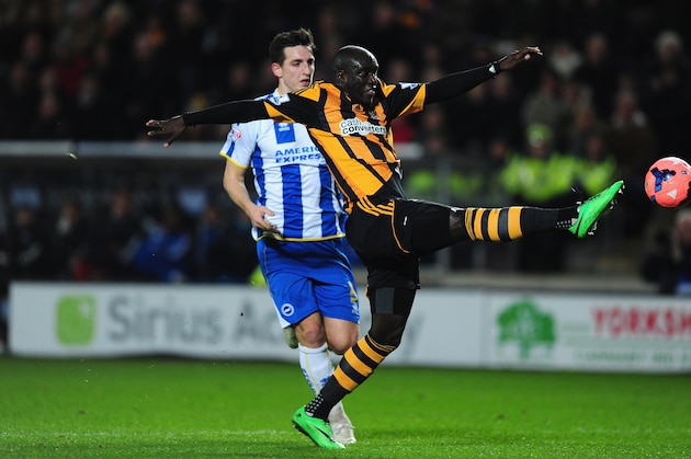 HULL, ENGLAND - FEBRUARY 24: Hull striker Yannick Sagbo stre during the FA Cup Fifth round replay between Hull City and Brighton & Hove Albion at KC Stadium on February 24, 2014 in Hull, England. (Photo by Stu Forster/Getty Images) HULL, ENGLAND - FEBRUARY 24: Hull striker Yannick Sagbo stre during the FA Cup Fifth round replay between Hull City and Brighton & Hove Albion at KC Stadium on February 24, 2014 in Hull, England. (Photo by Stu Forster/Getty Images)