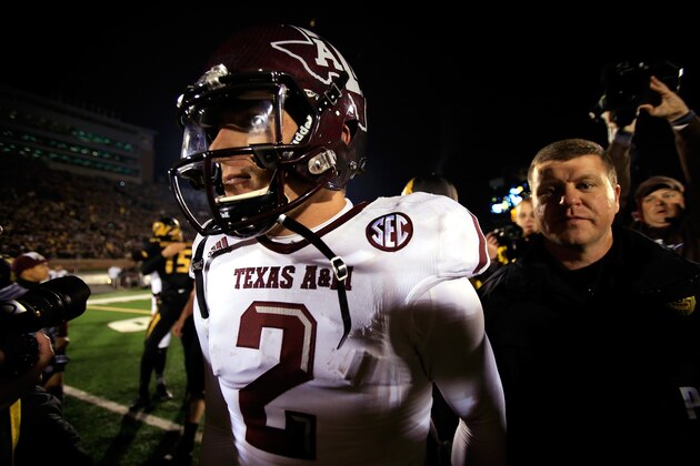 COLUMBIA, MO - NOVEMBER 30:  Quarterback Johnny Manziel #2 of the Texas A&M Aggies leaves the field after the Missouri Tigers defeated the Texas A&M Aggies 28-21 to win the game on November 30, 2013 in Columbia, Missouri.  (Photo by Jamie Squire/Getty Images)