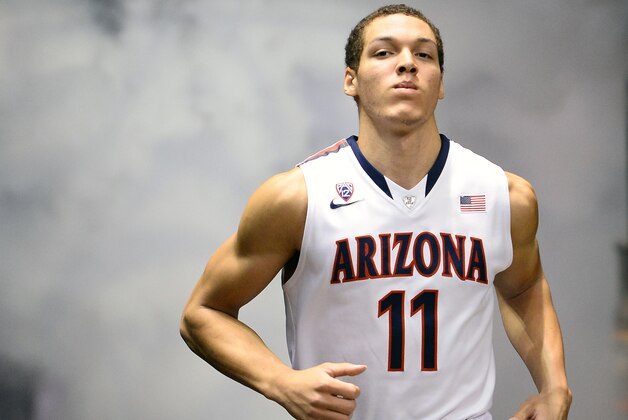LAS VEGAS, NV - MARCH 15:  Aaron Gordon #11 of the Arizona Wildcats is introduced before the championship game of the Pac-12 Basketball Tournament against the UCLA Bruins at the MGM Grand Garden Arena on March 15, 2014 in Las Vegas, Nevada. UCLA won 75-71.  (Photo by Ethan Miller/Getty Images)
