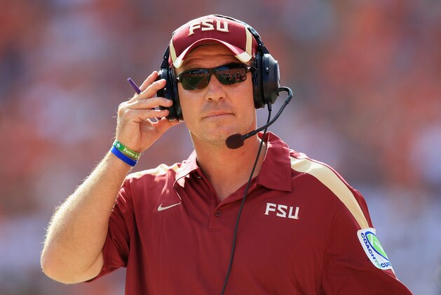 CLEMSON, SC - SEPTEMBER 24: Jimbo Fisher watches on against the Clemson Tigers during their game at Memorial Stadium on September 24, 2011 in Clemson, South Carolina. (Photo by Streeter Lecka/Getty Images) CLEMSON, SC - SEPTEMBER 24: Jimbo Fisher watches on against the Clemson Tigers during their game at Memorial Stadium on September 24, 2011 in Clemson, South Carolina. (Photo by Streeter Lecka/Getty Images)