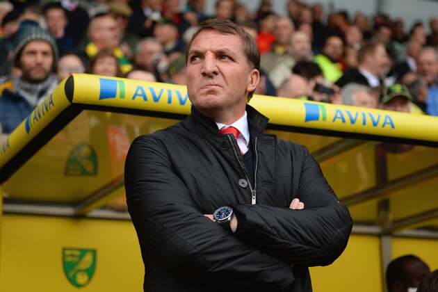 NORWICH, ENGLAND - APRIL 20:  Manager Brendan Rodgers of Liverpool looks on during the Barclays Premier League match between Norwich City and Liverpool at Carrow Road on April 20, 2014 in Norwich, England.  (Photo by Michael Regan/Getty Images)