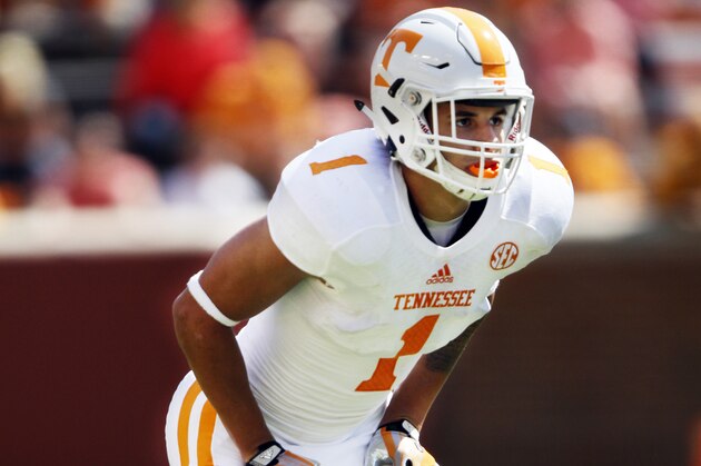 Tennessee running back Jalen Hurd is seen in action during the annual Orange and White NCAA college spring football game on Saturday, April 12, 2014, in Knoxville, Tenn. (AP Photo/Wade Payne)