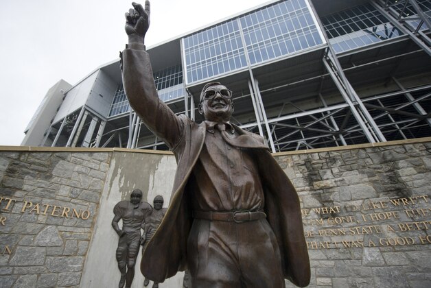STATE COLLEGE, PA - JULY 21:  The statue of former Penn State University football coach Joe Paterno stands outside Beaver Stadium July 21, 2012 in State College, Pennsylvania. Penn State's president Rodney Erickson is expected to make a decision on whether or not to remove the statue in the wake of the child sex scandal of former assistant football coach Jerry Sandusky. It's believed that Paterno had detailed knowledge of Jerry Sandusky sexually abusing children before and after Sandusky retired from coaching at Penn State.  (Photo by Jeff Swensen/Getty Images)