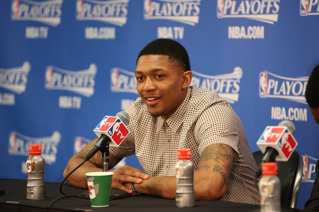 CHICAGO, IL - APRIL 22: Bradley Beal #3 of the Washington Wizards addresses the media following Game 2 of the Eastern Conference Quarterfinals against the Chicago Bulls on April 22, 2014 at the United Center in Chicago, Illinois. NOTE TO USER: User expressly acknowledges and agrees that, by downloading and/or using this photograph, user is consenting to the terms and conditions of the Getty Images License Agreement. Mandatory Copyright Notice: Copyright 2014 NBAE (Photo by Gary Dineen/NBAE via Getty Images) CHICAGO, IL - APRIL 22: Bradley Beal #3 of the Washington Wizards addresses the media following Game 2 of the Eastern Conference Quarterfinals against the Chicago Bulls on April 22, 2014 at the United Center in Chicago, Illinois. NOTE TO USER: User expressly acknowledges and agrees that, by downloading and/or using this photograph, user is consenting to the terms and conditions of the Getty Images License Agreement. Mandatory Copyright Notice: Copyright 2014 NBAE (Photo by Gary Dineen/NBAE via Getty Images)
