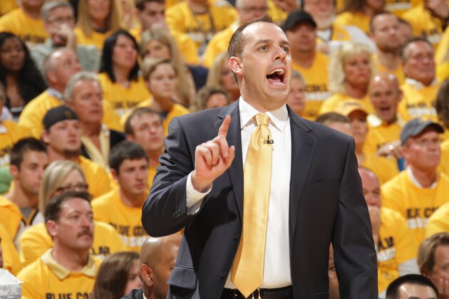 INDIANAPOLIS - APRIL 19: Head Coach Frank Vogel of the Indiana Pacers calls a play against the Atlanta Hawks in the East Conference Quarter Finals at Bankers Life Fieldhouse on April 19, 2014 in Indianapolis, Indiana.  NOTE TO USER: User expressly acknowledges and agrees that, by downloading and or using this Photograph, user is consenting to the terms and condition of the Getty Images License Agreement. Mandatory Copyright Notice: 2014 NBAE  (Photo by Ron Hoskins/NBAE via Getty Images)