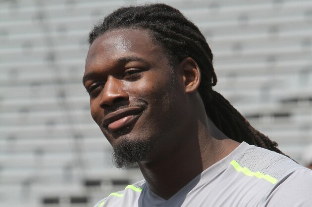 South Carolina defensive end Jadeveon Clowney talks to the media after he competed in a drill for NFL representatives at South Carolina football pro day in Columbia, S.C., Wednesday, April 2, 2014. (AP Photo/Mary Ann Chastain) South Carolina defensive end Jadeveon Clowney talks to the media after he competed in a drill for NFL representatives at South Carolina football pro day in Columbia, S.C., Wednesday, April 2, 2014. (AP Photo/Mary Ann Chastain)