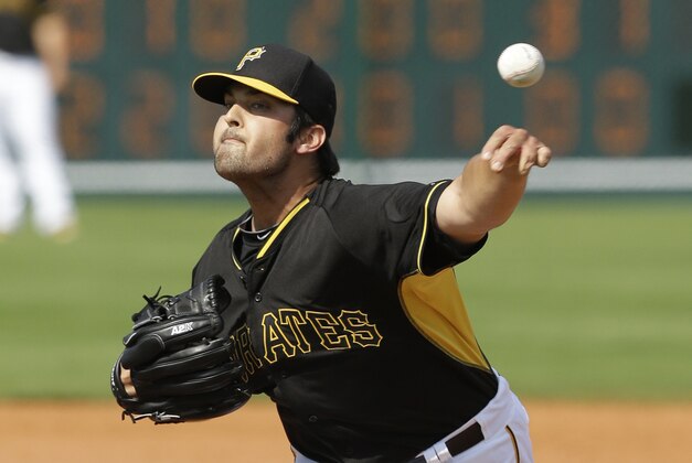 Baltimore Orioles pitcher Daniel Schlereth throws during the ninth inning of a spring exhibition baseball game against the Pittsburgh Pirates in Bradenton, Fla., Monday, March 10, 2014. (AP Photo/Carlos Osorio)