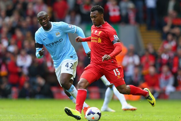 LIVERPOOL, ENGLAND - APRIL 13:  Yaya Toure of Manchester City competes with Daniel Sturridge of Liverpool during the Barclays Premier League match between Liverpool and Manchester City at Anfield on April 13, 2014 in Liverpool, England.  (Photo by Alex Livesey/Getty Images)