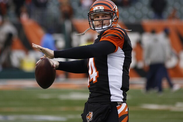 Cincinnati Bengals quarterback Andy Dalton warms up prior to an NFL wild-card playoff football game against the San Diego Chargers Sunday, Jan. 5, 2014, in Cincinnati. (AP Photo/David Kohl)