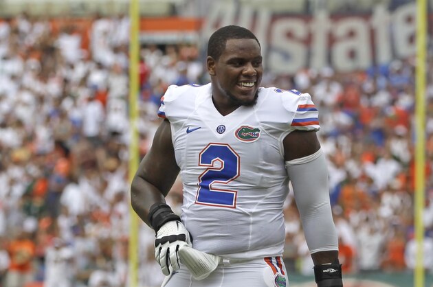 Florida defensive lineman Dominique Easley (2) is shown during an NCAA football game against Miami, Saturday, Sept. 7, 2013, in Miami Gardens, Fla. (AP Photo/Alan Diaz)