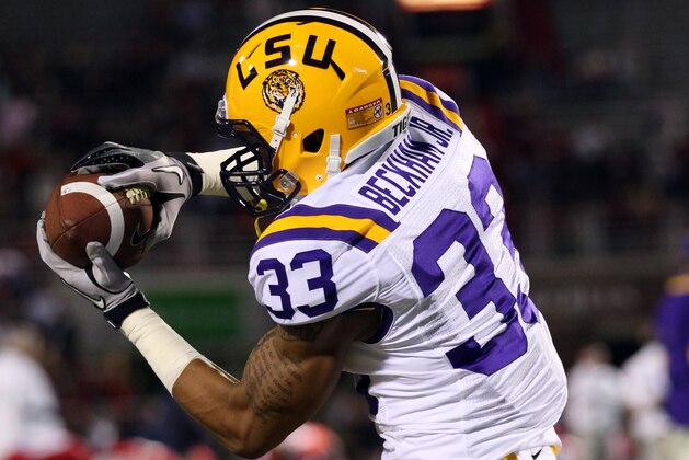 LSU wide receiver Odell Beckham (3) carries in the first half of their NCAA college football game against Idaho in Baton Rouge, La., Saturday, Sept. 15, 2012. (AP Photo/Gerald Herbert)