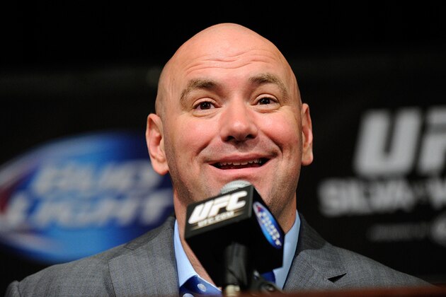 UFC President Dana White speaks during a news conference after the UFC 162 mixed martial arts matches Saturday, July 6, 2013, in Las Vegas. Weidman won with a second round TKO. (AP Photo/David Becker)