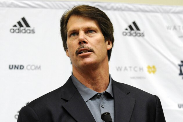 FILE - In this Jan. 14, 2013, file photo, Brian Van Gorder talks to the media during a news conference introducing him as Notre Dame's new defensive coordinator in South Bend, Ind. Notre Dame defensive players say their heads are swimming learning a new system, a new terminology and for some new positions, but say the one thing they understand for sure is new defensive coordinator VanGorder wants them to be more aggressive. (AP Photo/Joe Raymond, File)