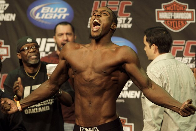 Phil Davis at a UFC 117 weigh in event in Oakland, Calif., Friday, Aug. 6, 2010. (AP Photo/Jeff Chiu)