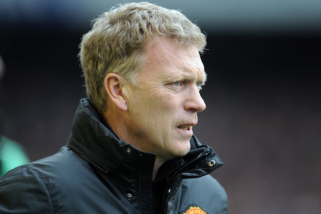 Manchester United's manager David Moyes looks on during their English Premier League soccer match against Everton at Goodison Park in Liverpool, England, Sunday April 20, 2014. (AP Photo/Clint Hughes)