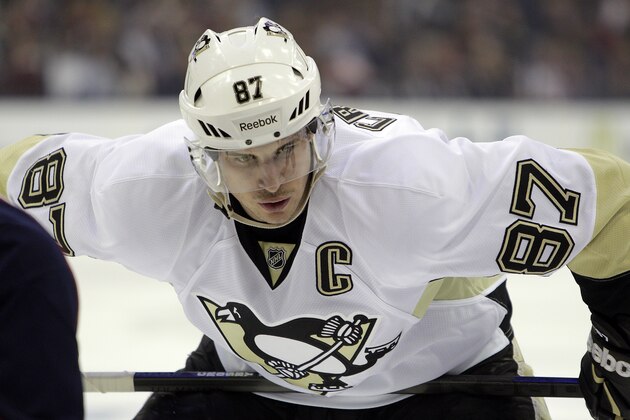 Pittsburgh Penguins' Sidney Crosby plays against the Columbus Blue Jackets during Game 4 of a first-round NHL playoff hockey series Wednesday, April 23, 2014, in Columbus, Ohio. (AP Photo/Jay LaPrete)
