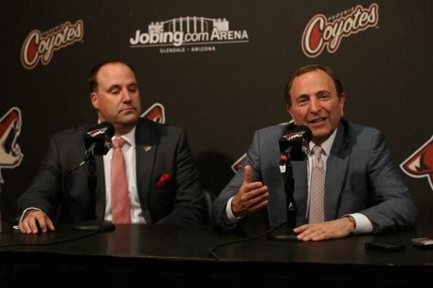 Anthony LeBlanc (L) took over operation of the Coyotes' franchise from Gary Bettman and the NHL.
